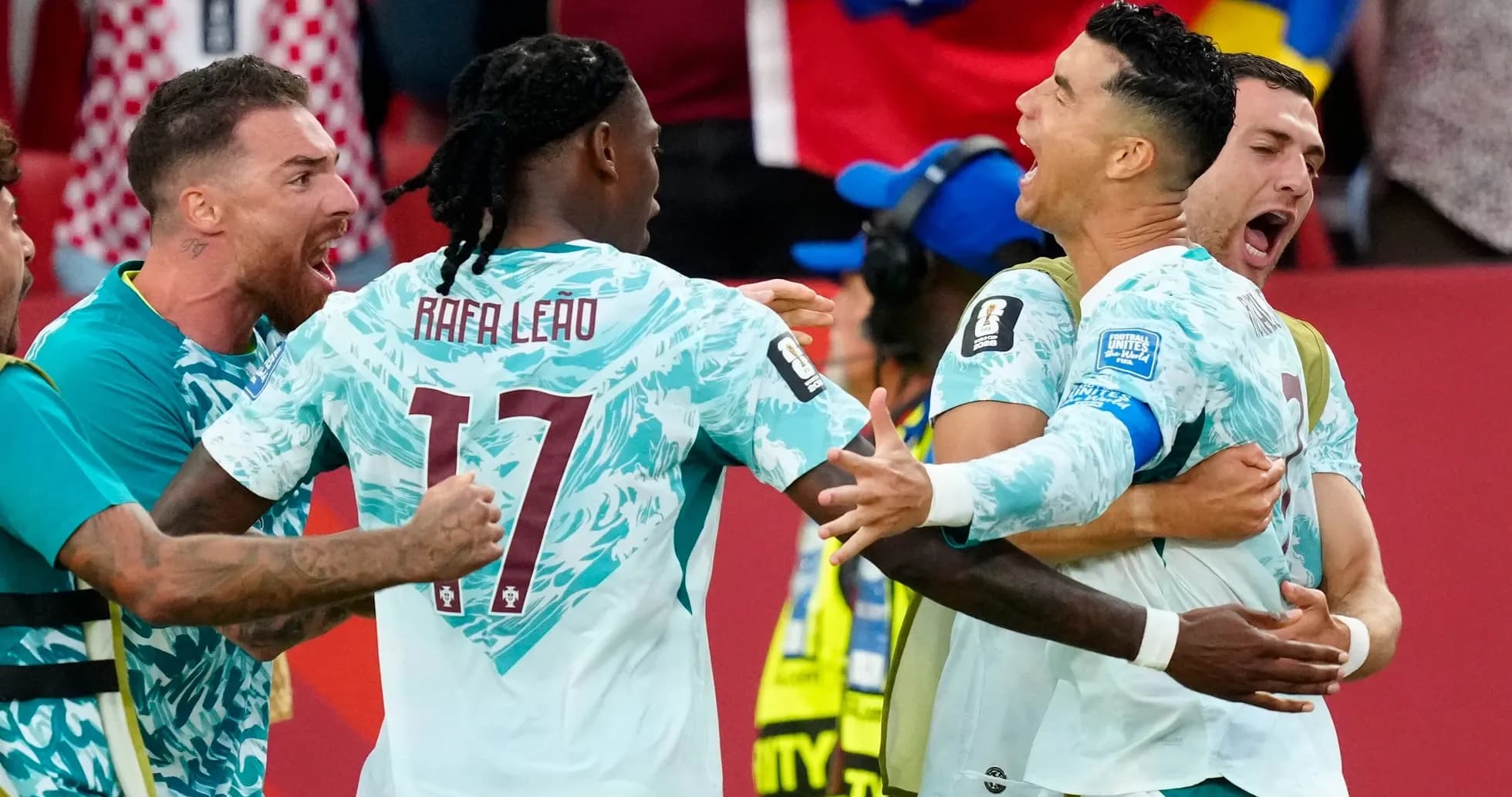 Celebración de jugadores de Portugal en el partido