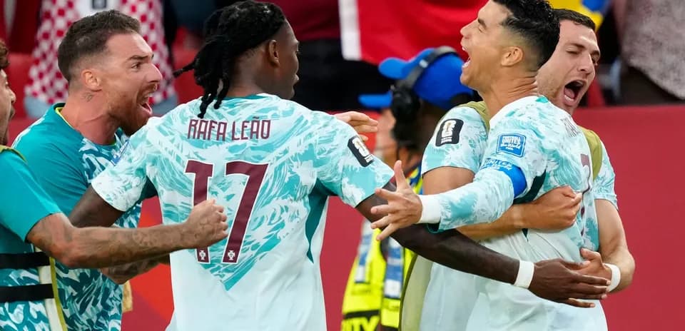Celebración de jugadores de Portugal en el partido