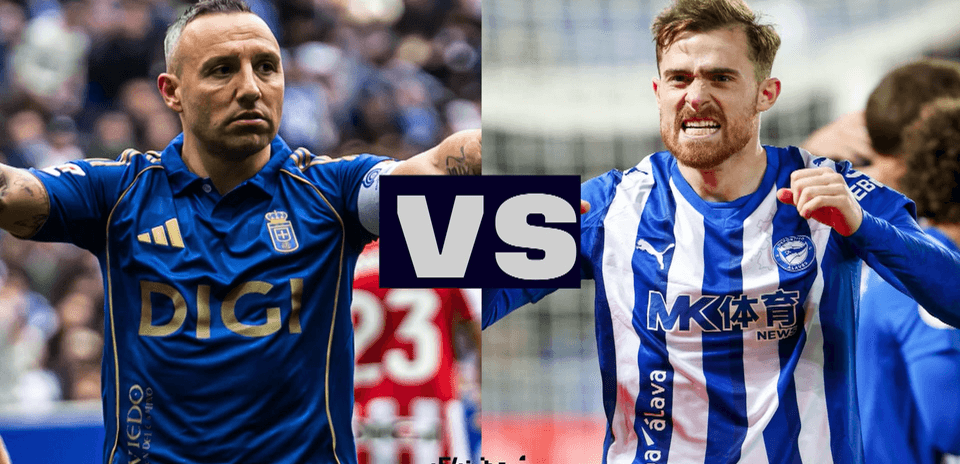 Jugadores de Oviedo y Alavés en el partido