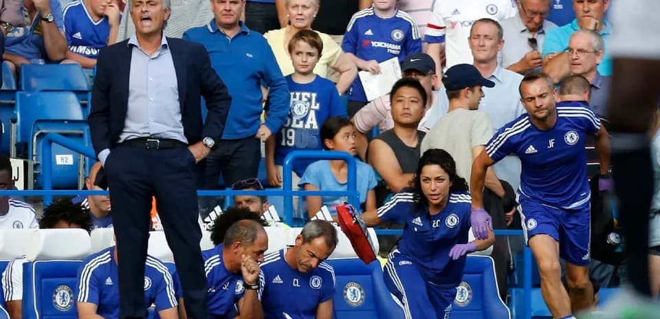 José Mourinho directing players on Chelsea bench