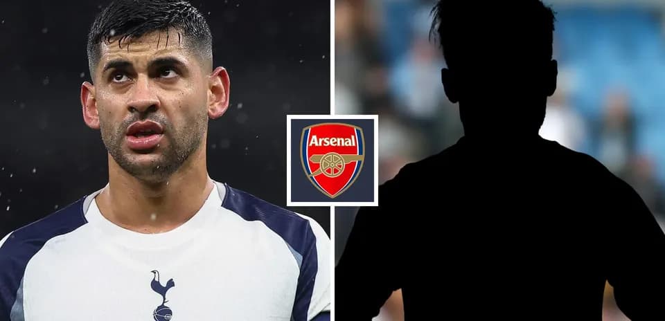 Jugador de Tottenham y silueta con escudo de Arsenal