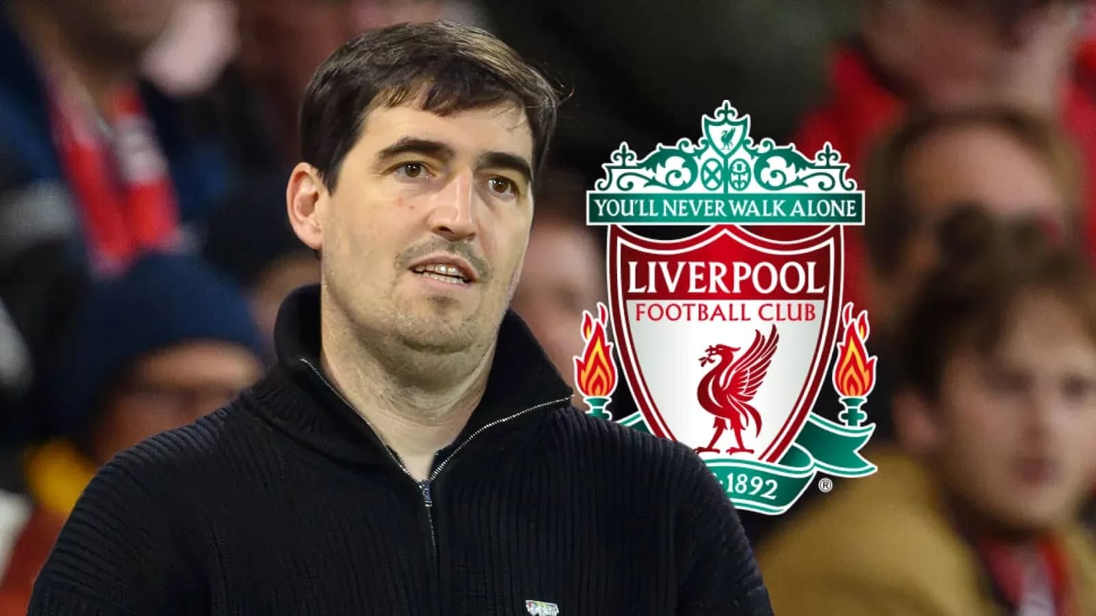 Entrenador observando el partido con logo de Liverpool