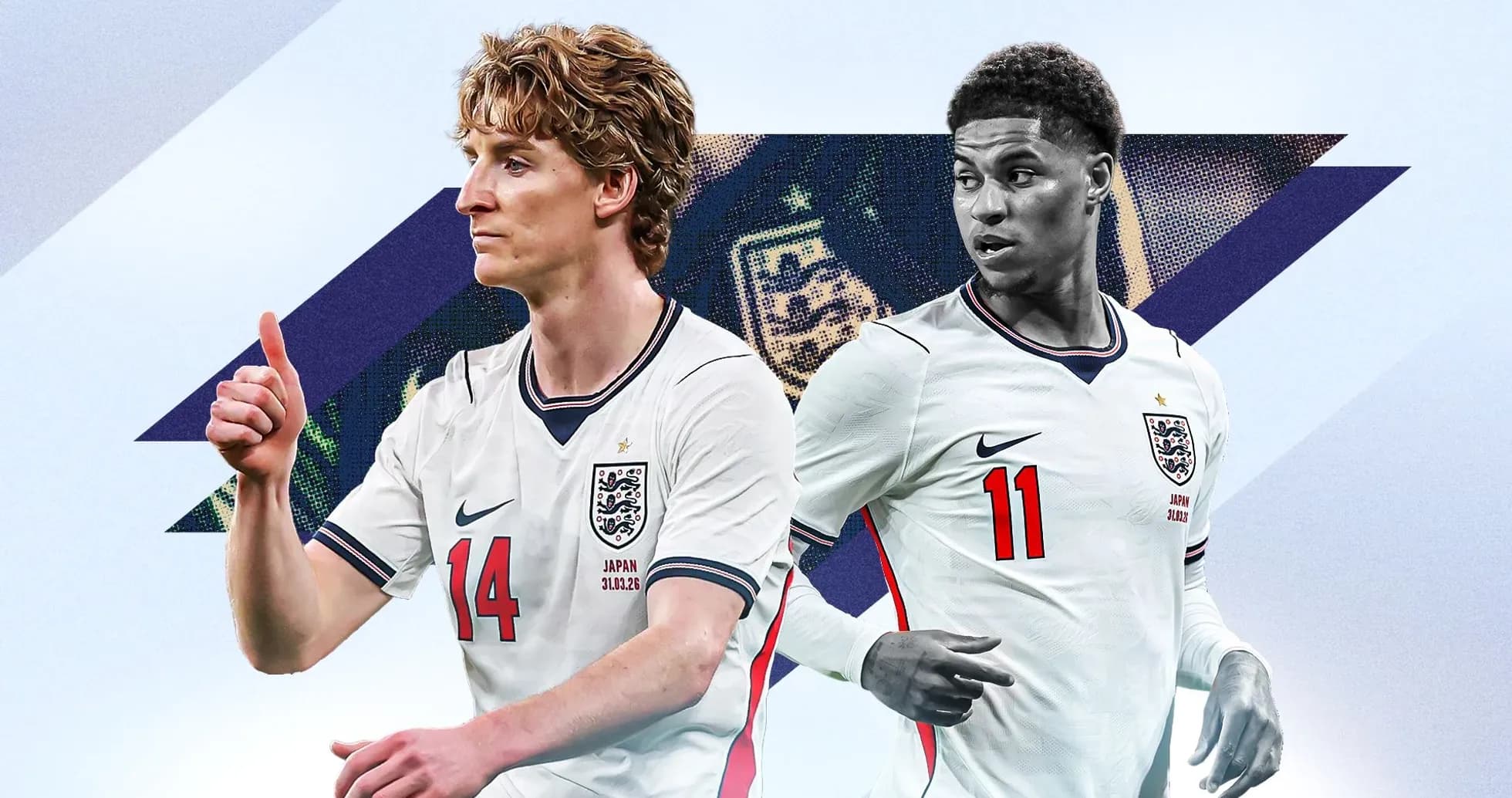 Dos jugadores de Inglaterra con camisetas de la selección