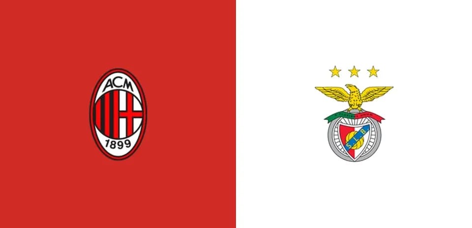 Logos de AC Milan y Benfica sobre fondo colorido