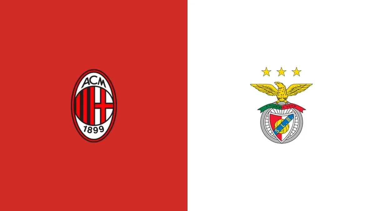 Logos de AC Milan y Benfica sobre fondo colorido