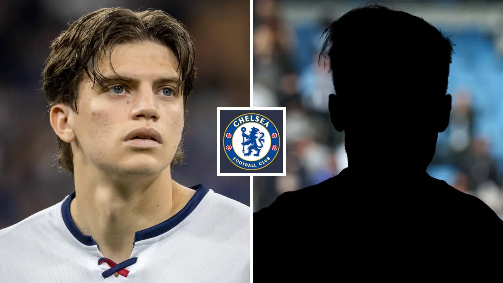 Jugador de Chelsea en primer plano con logo del club