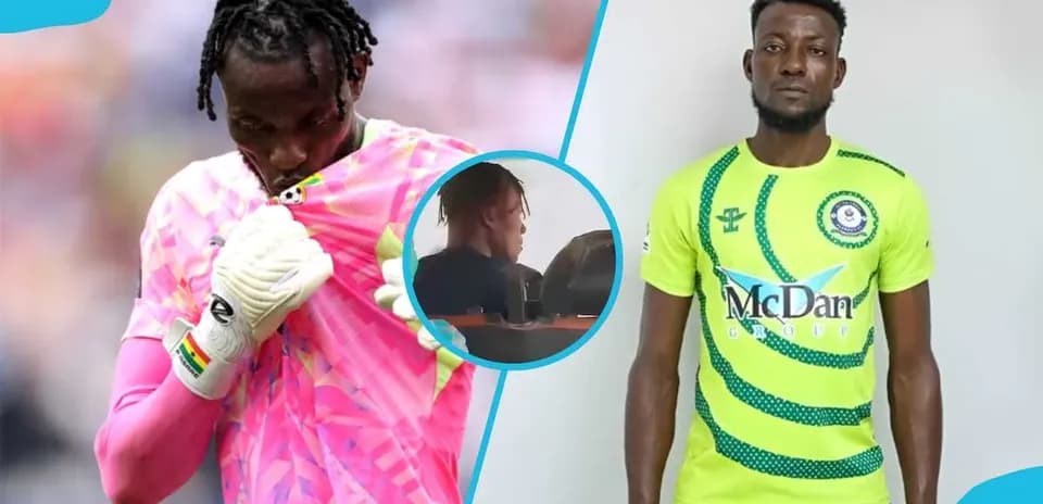Portero en uniforme rosa y jugador en camiseta amarilla