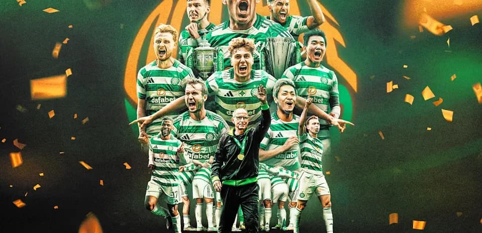 Equipo de Celtic celebrando con trofeo y confeti