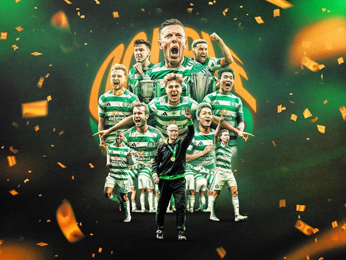 Equipo de Celtic celebrando con trofeo y confeti