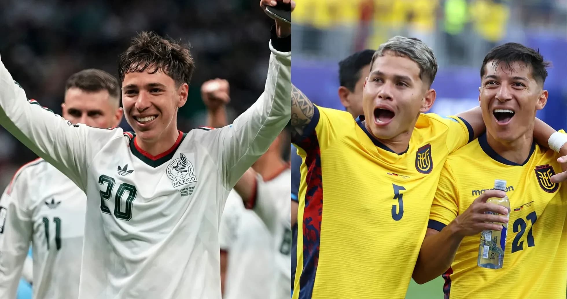 Jugadores de México y Ecuador celebrando