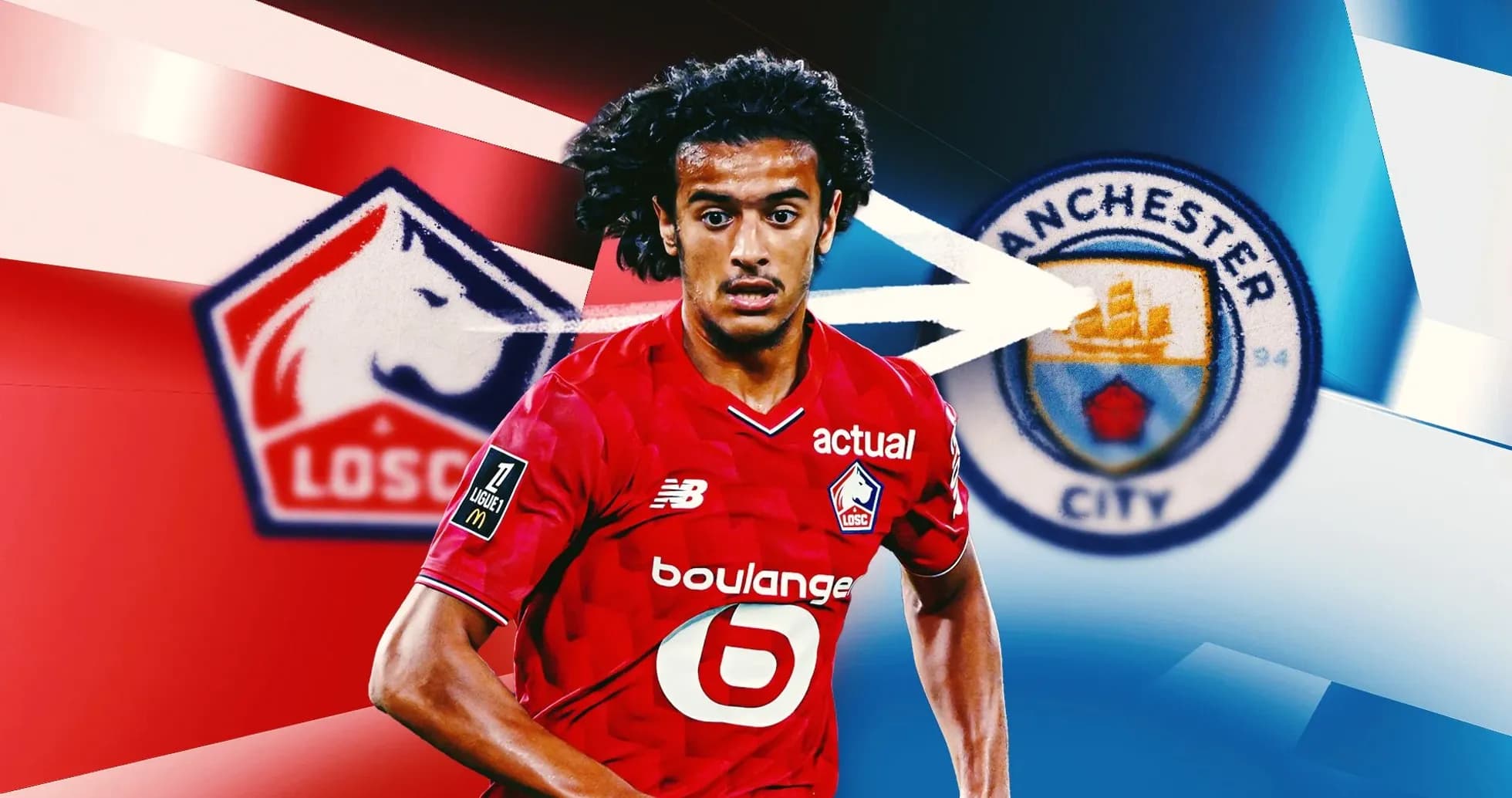 Jugador de LOSC con logos de Manchester City