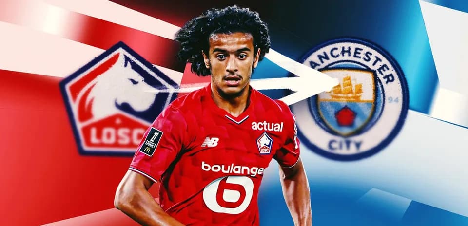 Jugador de LOSC con logos de Manchester City