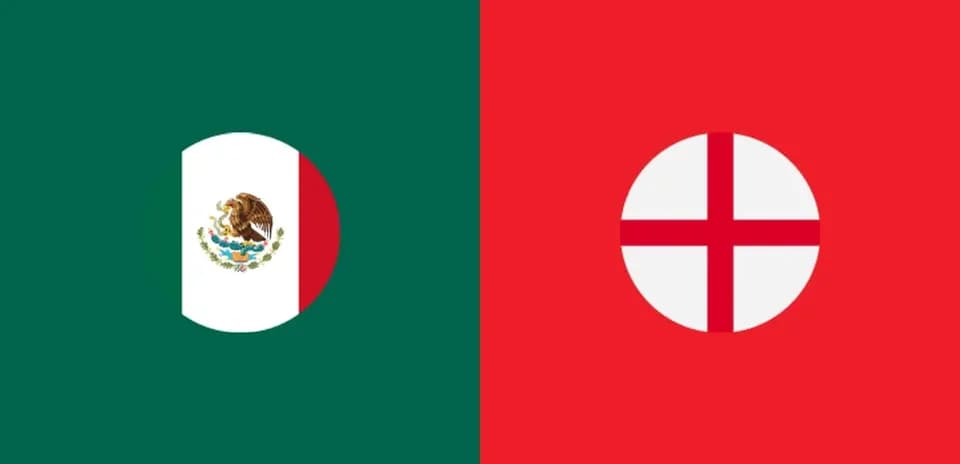 Banderas de México y Inglaterra en fondo colorido