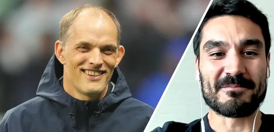 Thomas Tuchel y Ilkay Gündogan en conversación