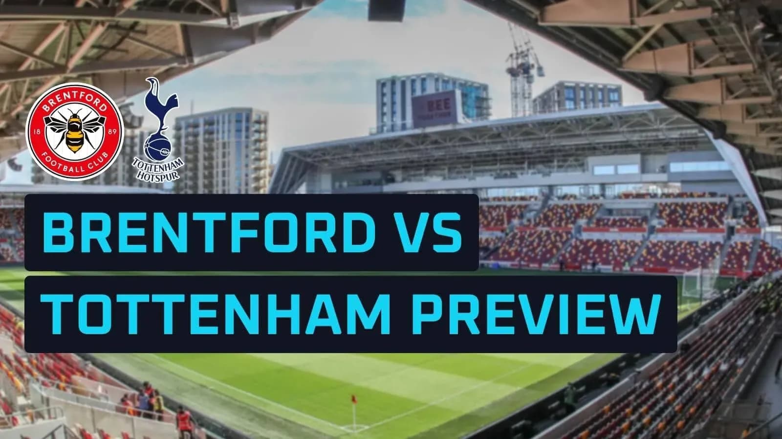 Estadio de Brentford con logotipos de equipos y texto