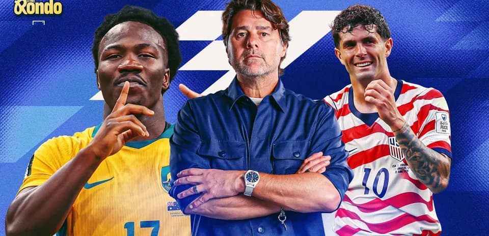Jugadores y entrenador en fondo azul de fútbol