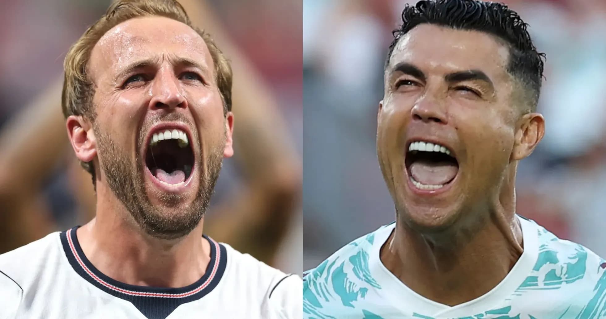 Harry Kane y Cristiano Ronaldo gritando en el campo