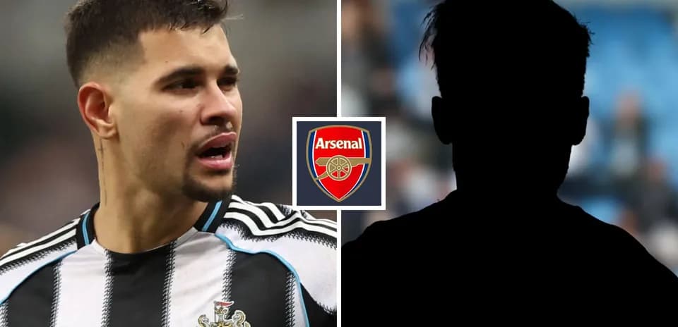 Jugador de Newcastle y silueta con logo de Arsenal