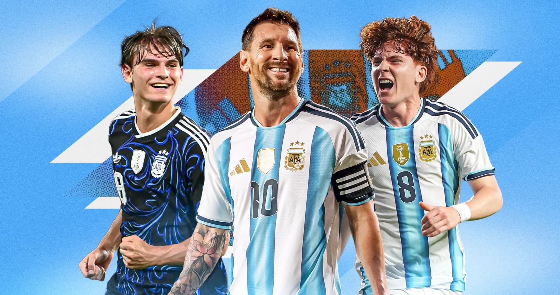Jugadores de Argentina posando con camisetas de la selección
