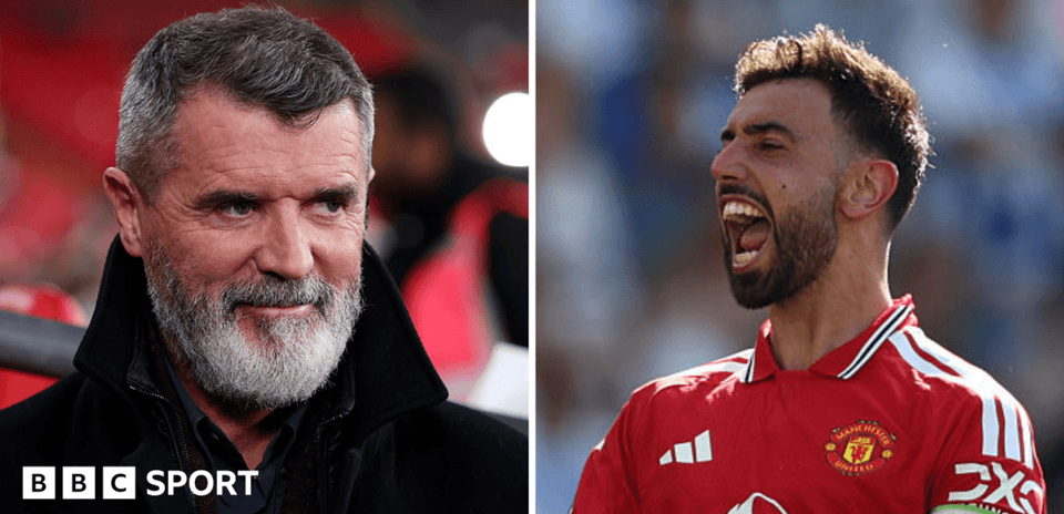 Roy Keane y Bruno Fernandes en partidos de fútbol