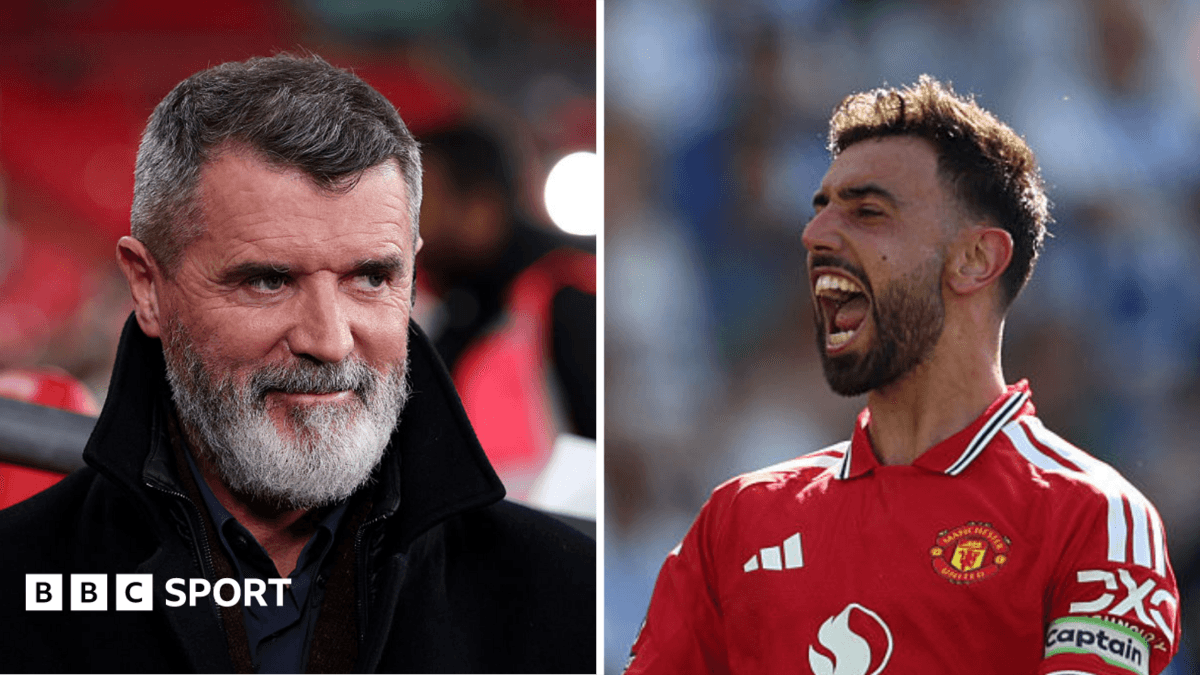Roy Keane y Bruno Fernandes en partidos de fútbol