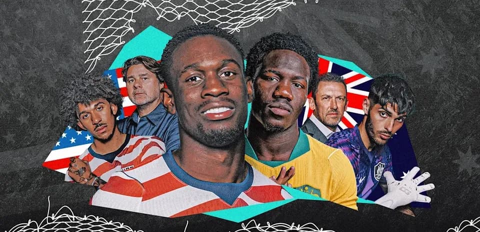Jugadores de fútbol y entrenadores en collage artístico