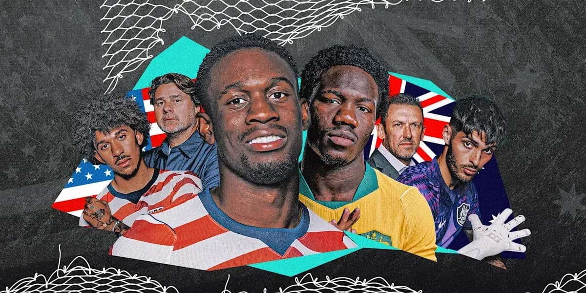 Jugadores de fútbol y entrenadores en collage artístico