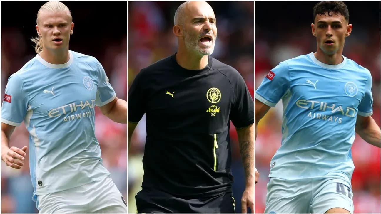 Jugadores de Manchester City en acción durante el partido