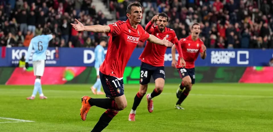 Celebración de un gol de Osasuna en el partido
