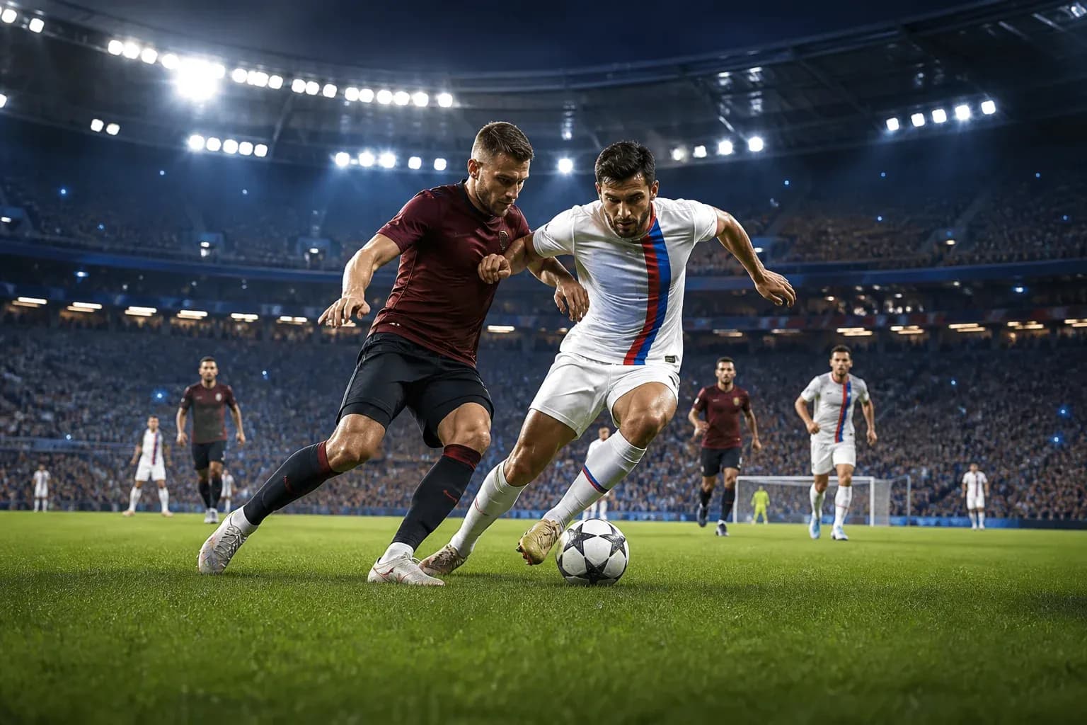 Dos jugadores luchando por el balón en el partido