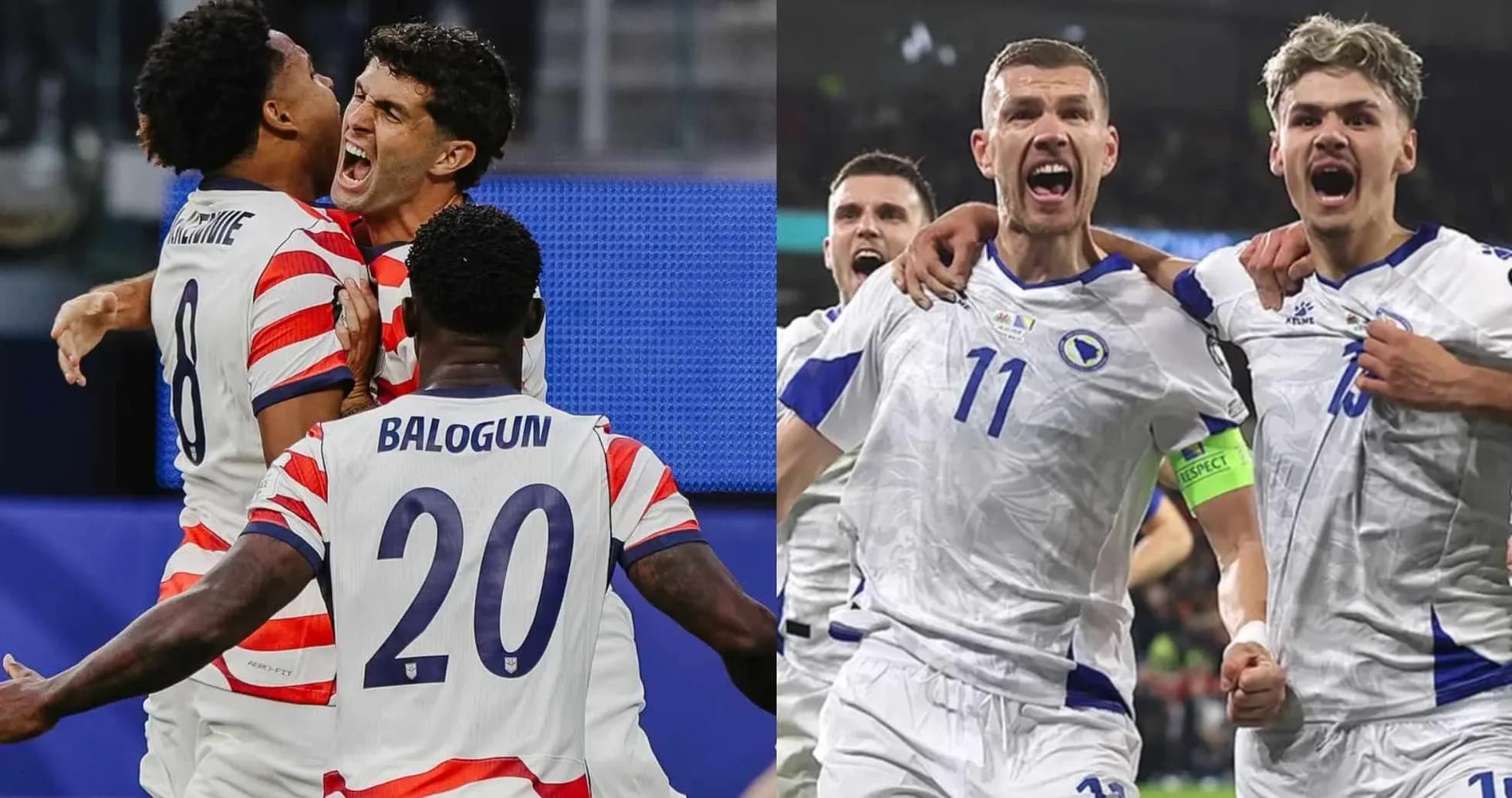 Jugadores de EE. UU. y Bosnia celebrando goles