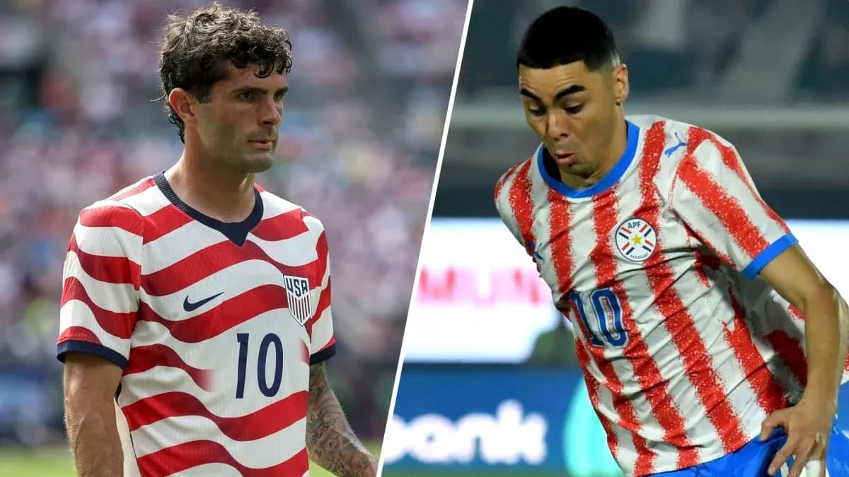 Jugadores de Estados Unidos y Paraguay en partido