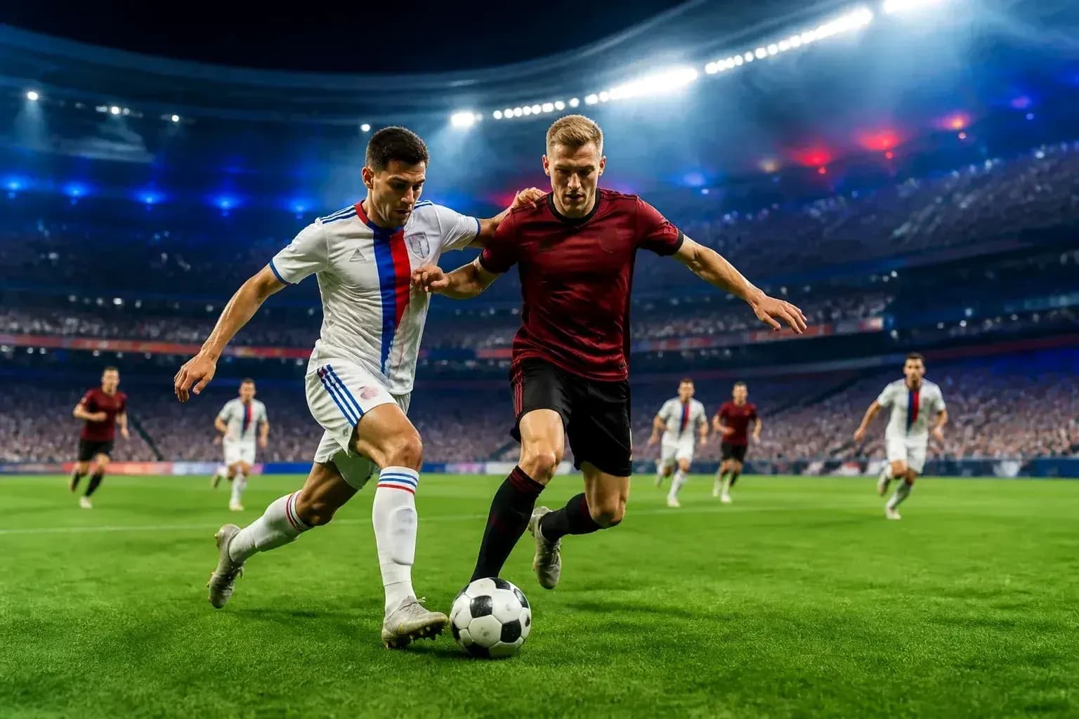 Jugador de Lyon compitiendo por el balón