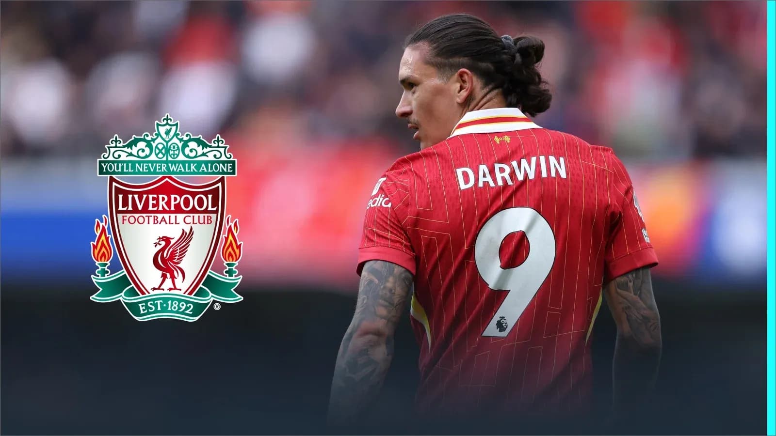 Darwin Núñez con camiseta de Liverpool en el campo