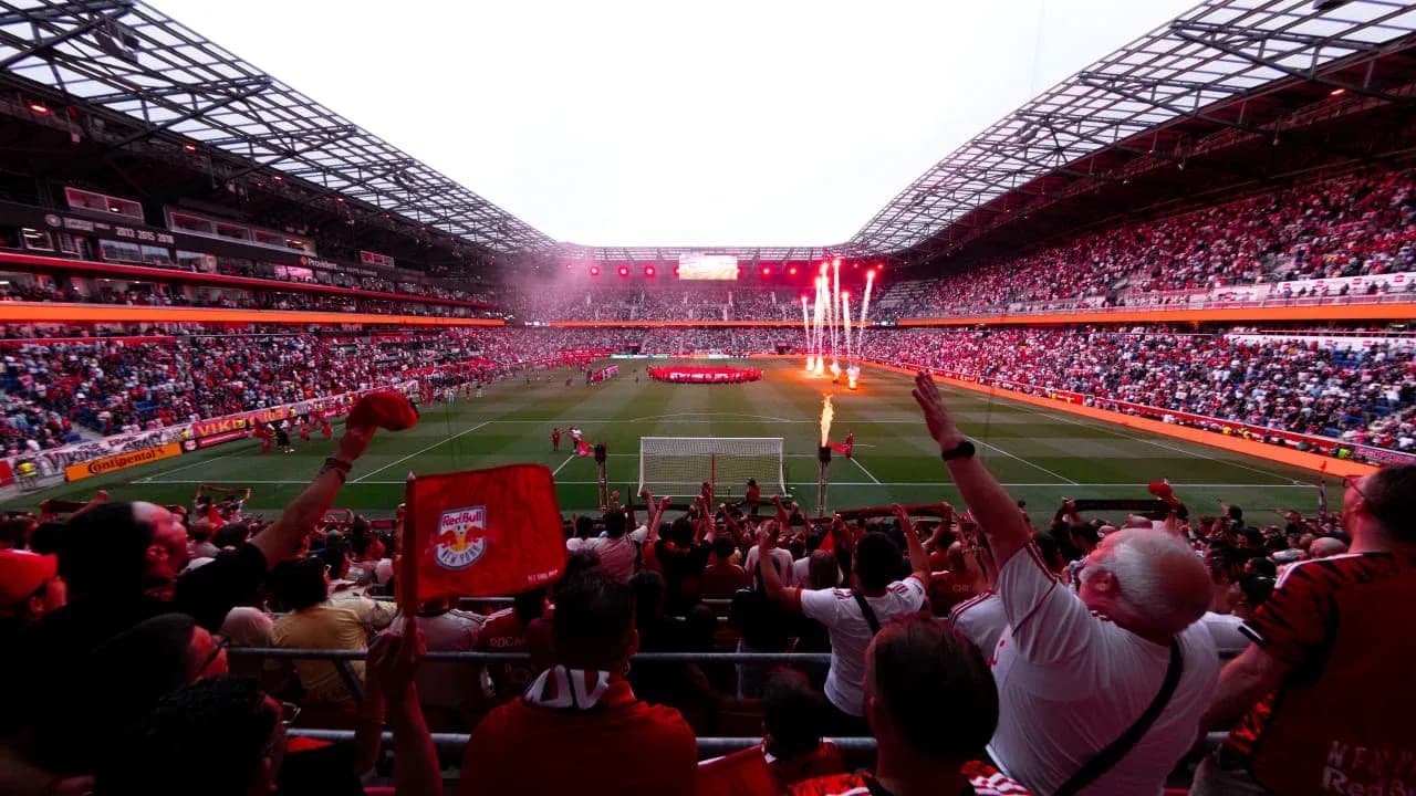 Aficionados celebrando en el estadio Red Bull