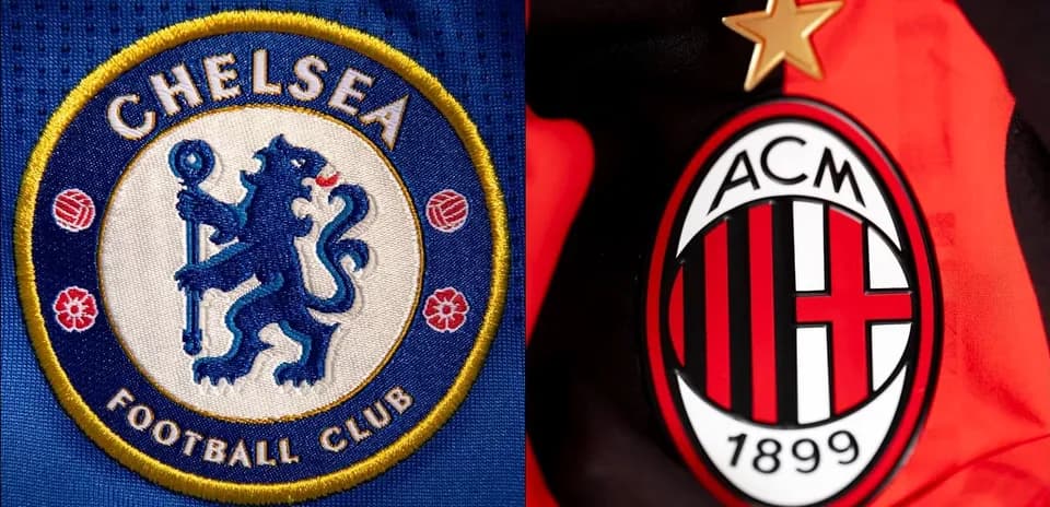 Logos de Chelsea FC y AC Milan en camisetas