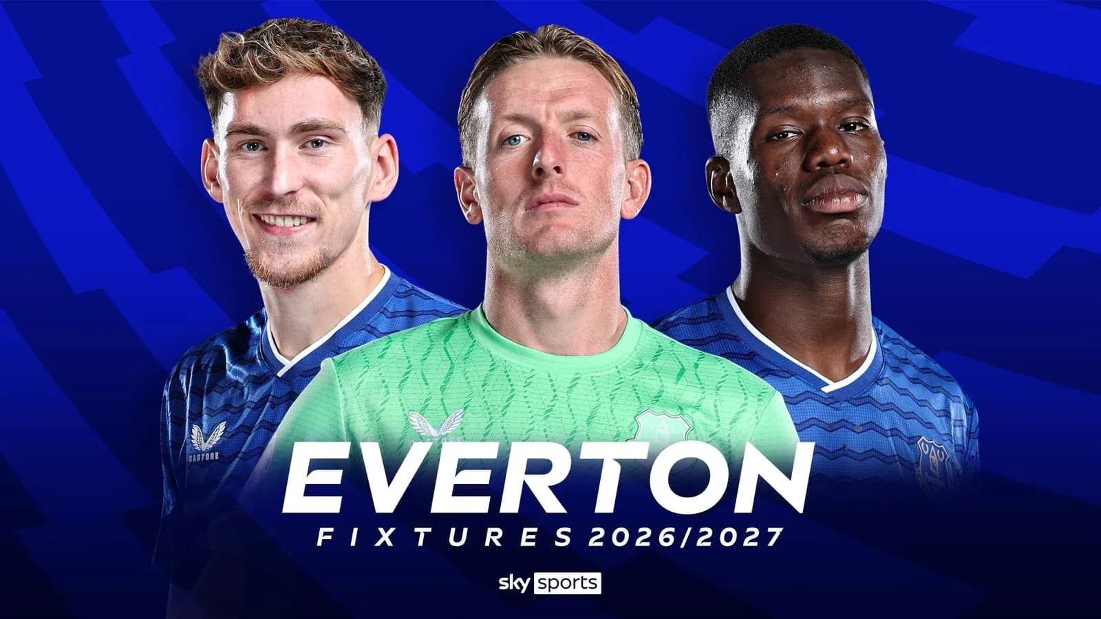 Jugadores de Everton con uniforme en fondo azul