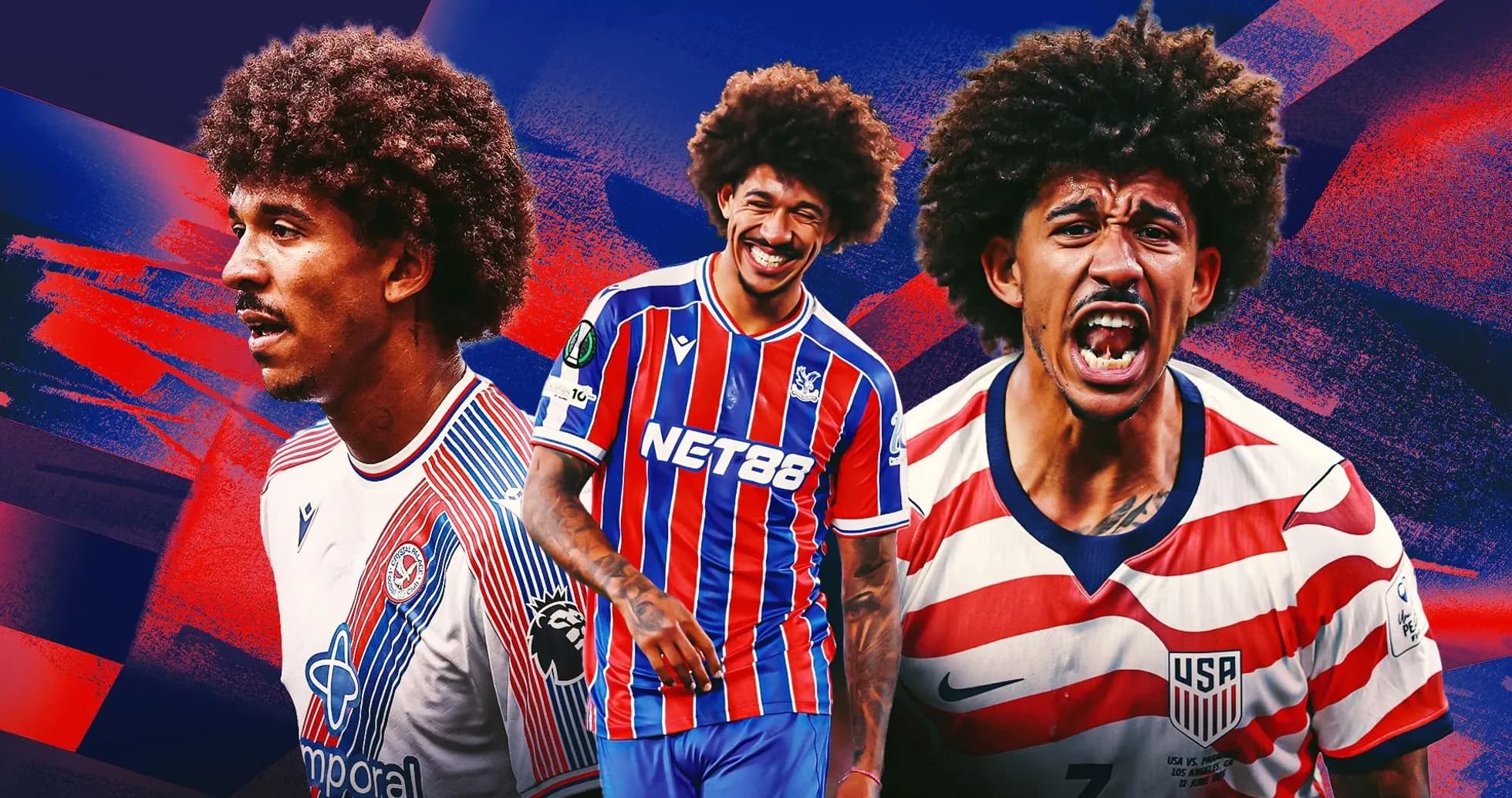 Jugador posando en diferentes camisetas de fútbol