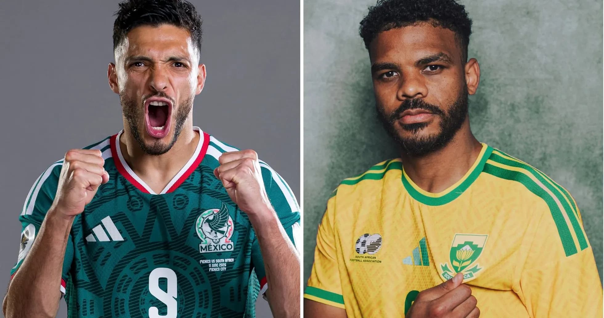 Jugadores de México y Sudáfrica en el Mundial