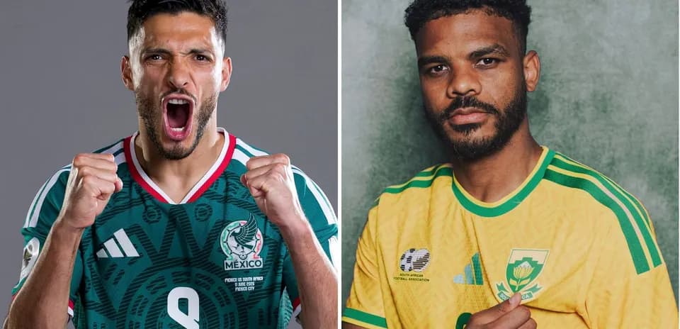 Jugadores de México y Sudáfrica en el Mundial