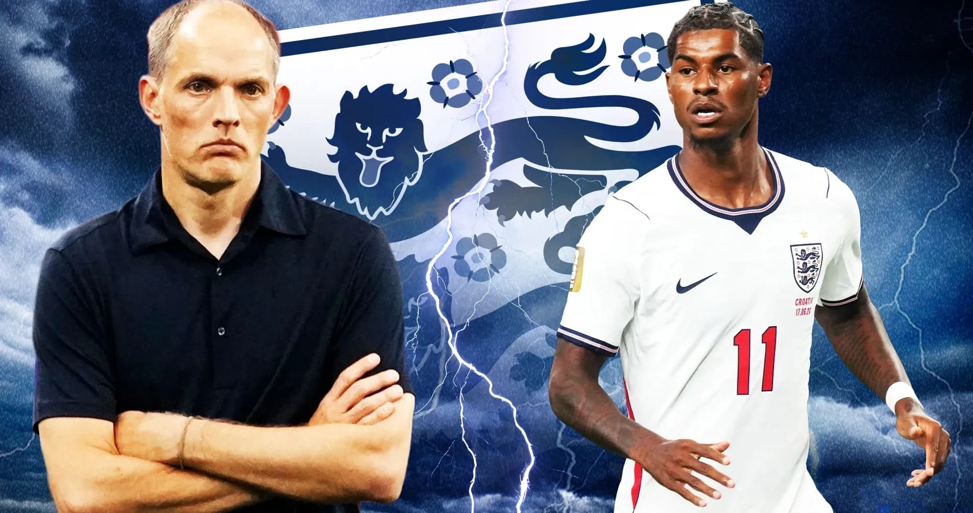 Entrenador y jugador de Inglaterra con fondo dramático
