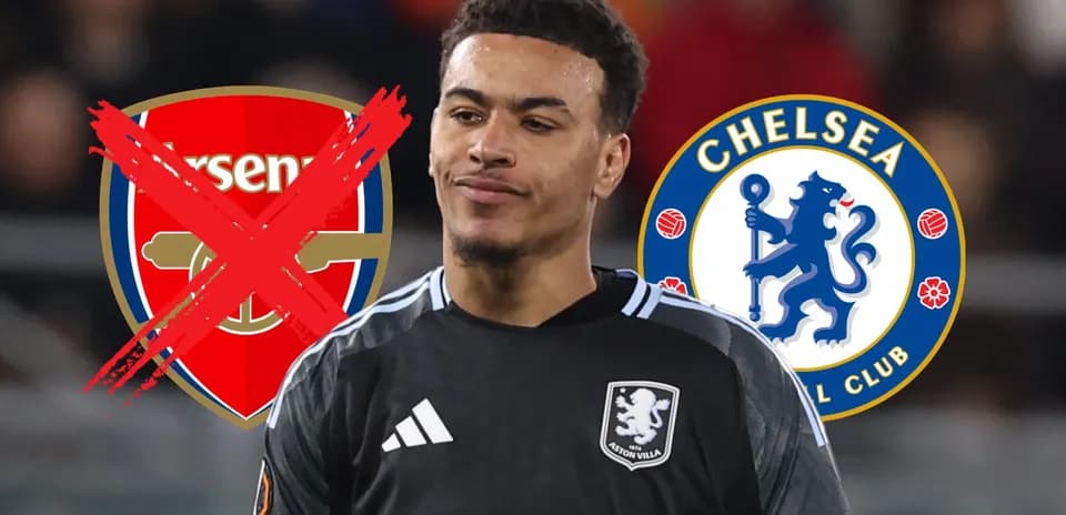 Portero de Aston Villa entre logotipos de Arsenal y Chelsea
