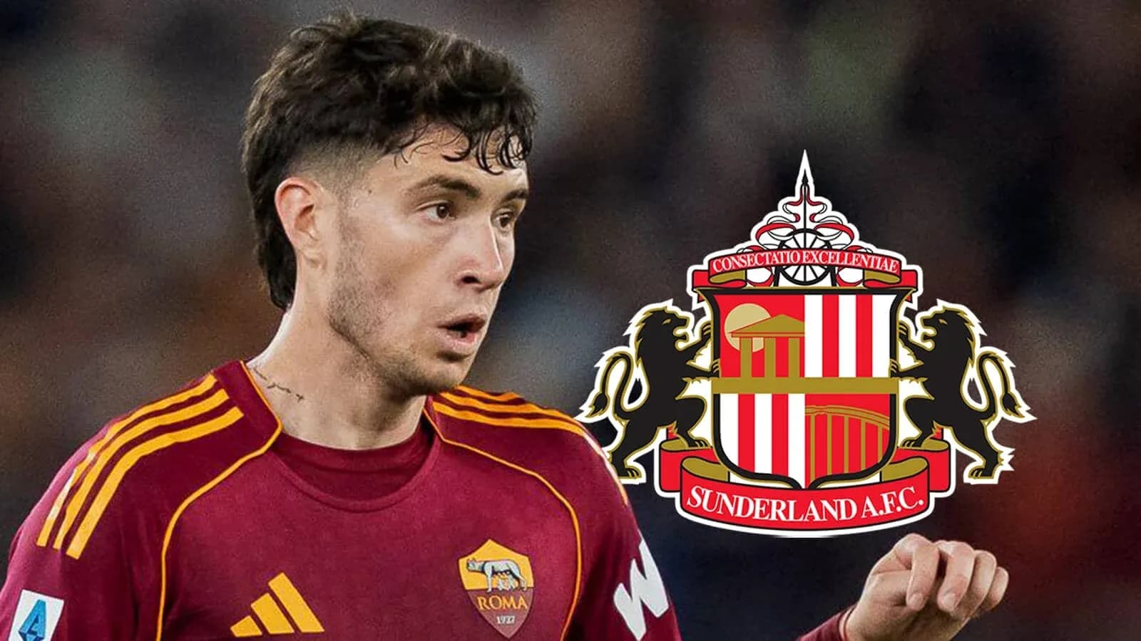 Jugador de la Roma con logo de Sunderland A.F.C.
