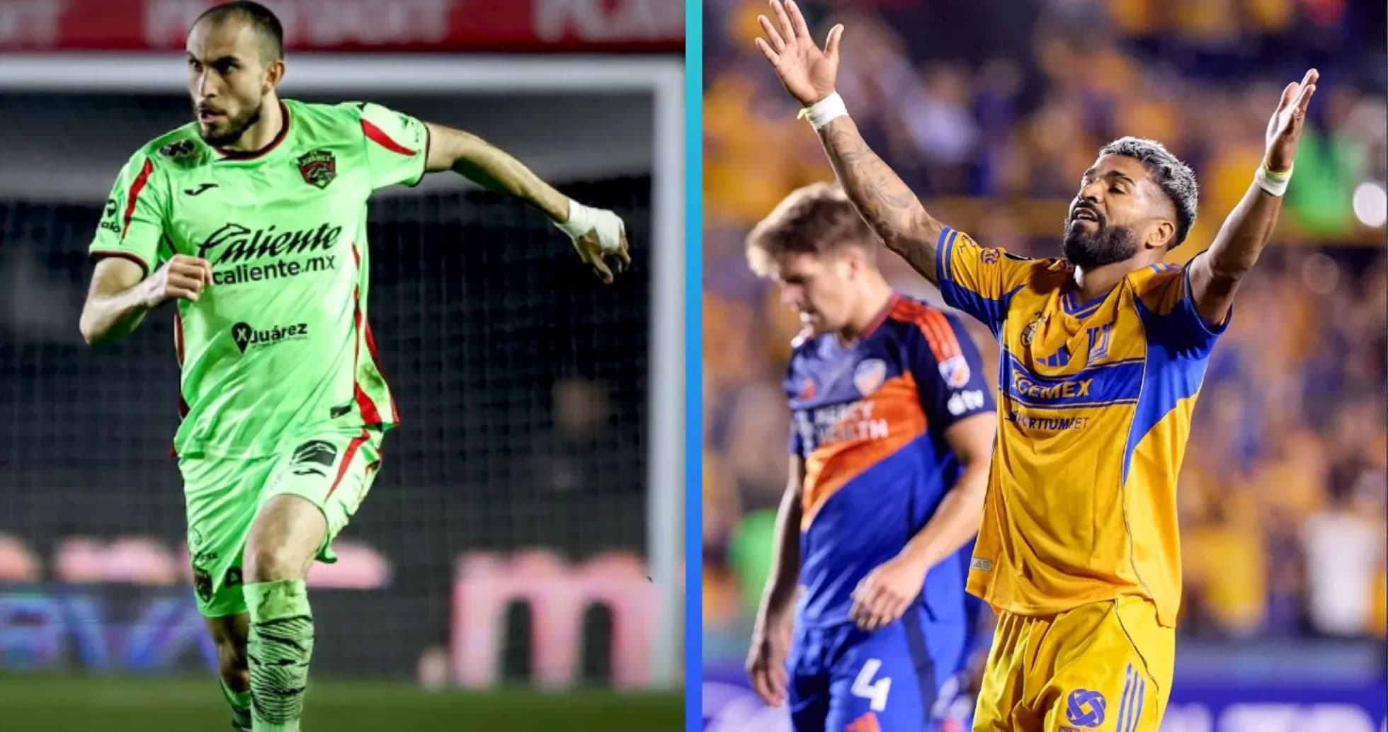 Jugadores de FC Juárez y Tigres UANL en acción