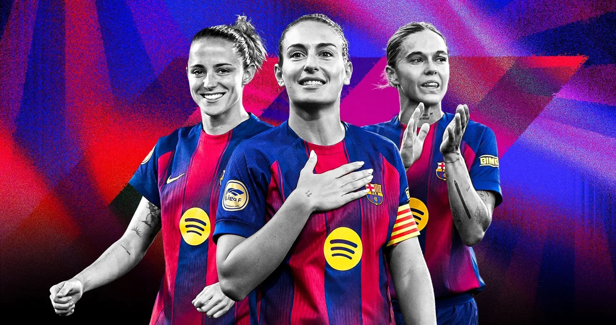 Jugadoras del FC Barcelona posando con uniforme