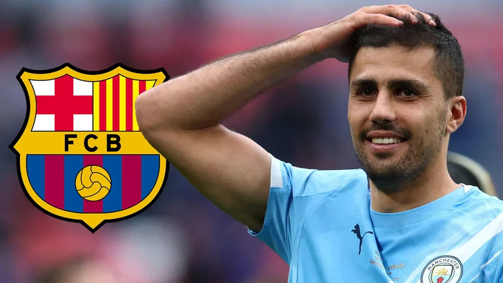 Jugador con camiseta de Manchester City y logo de Barcelona