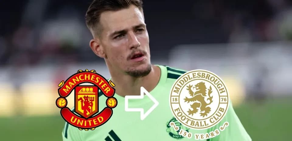 Jugador de fútbol con logotipos de Manchester United y Middlesbrough