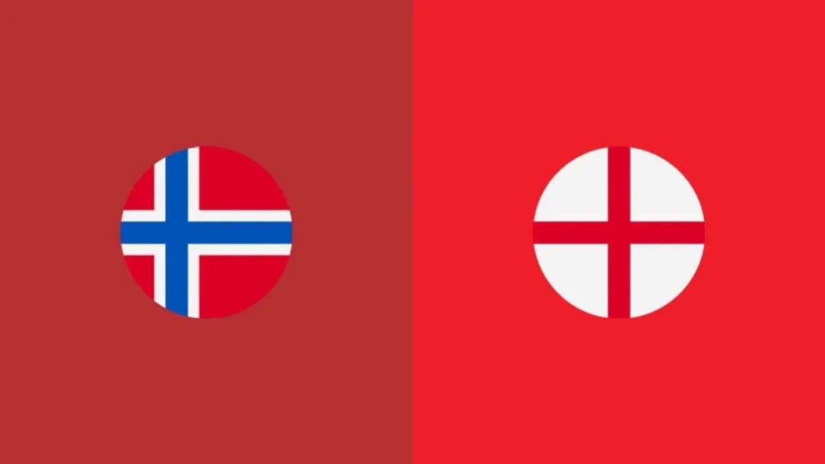Banderas de Noruega y Inglaterra en fondo rojo