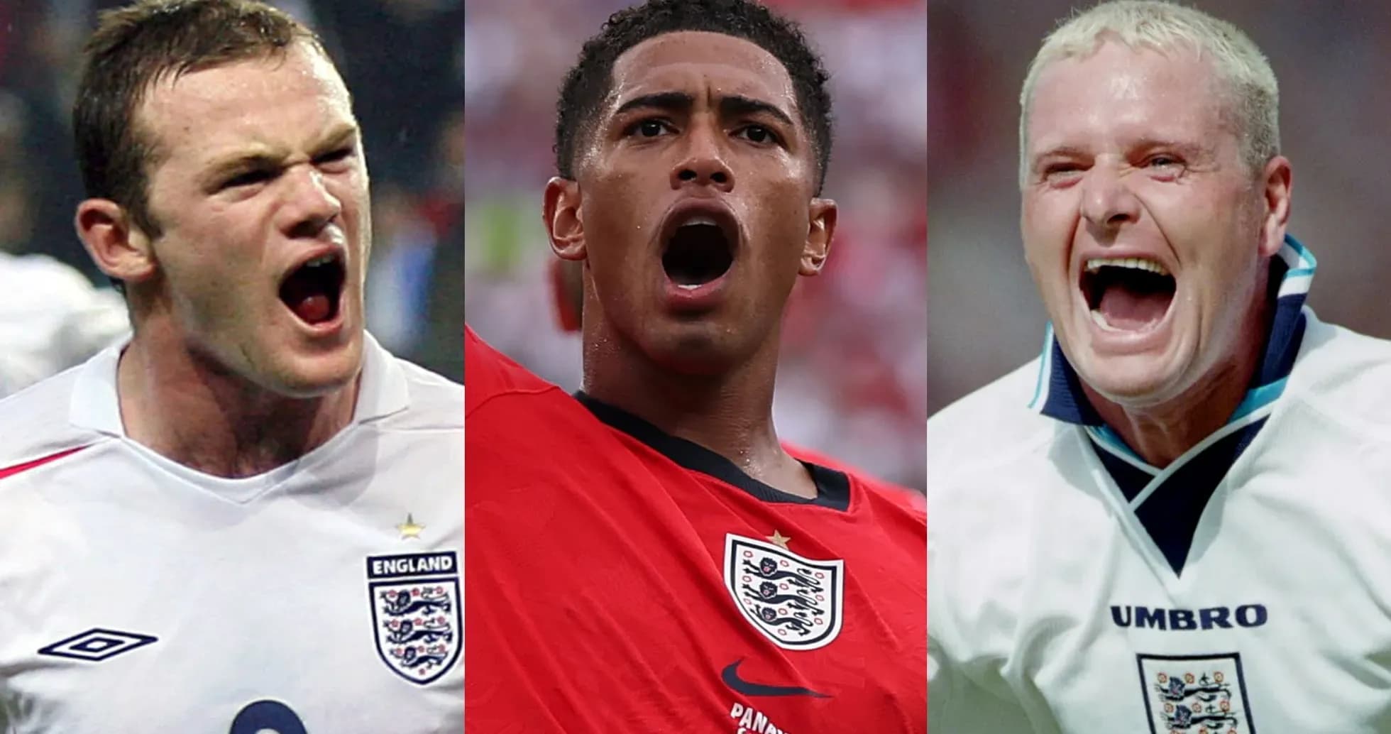 Tres jugadores de Inglaterra celebrando con entusiasmo