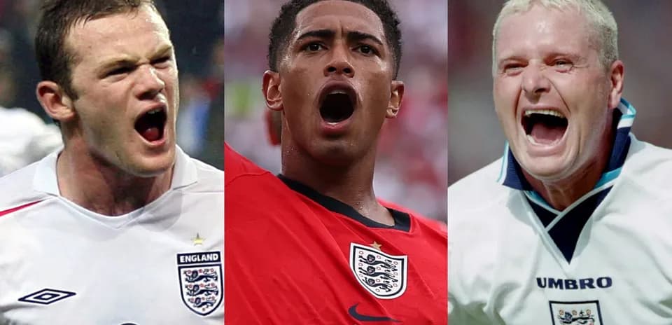 Tres jugadores de Inglaterra celebrando con entusiasmo
